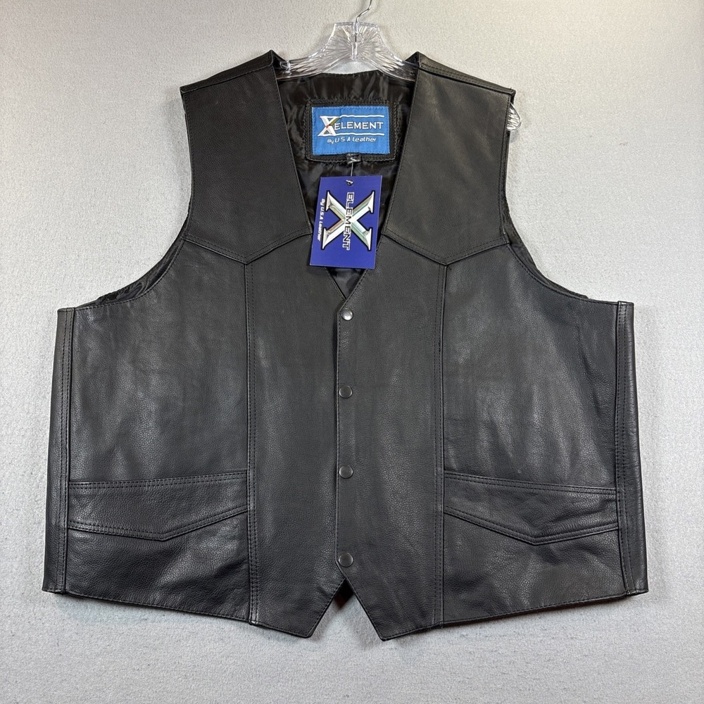 Xelement Vest‎ Mens Size 4XL Black Denim Button Up Motorcycle Biker Riding NEW